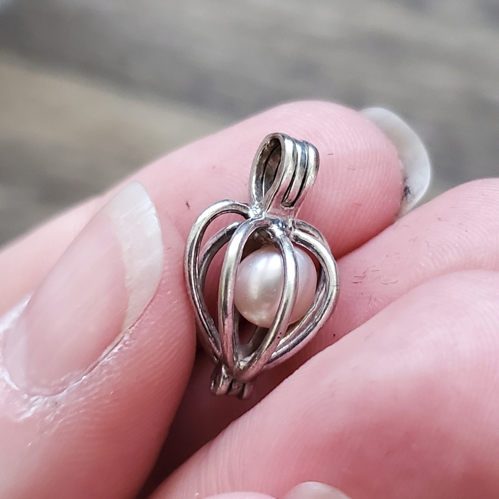 Sterling Caged Pink Pearl Necklace Pendant